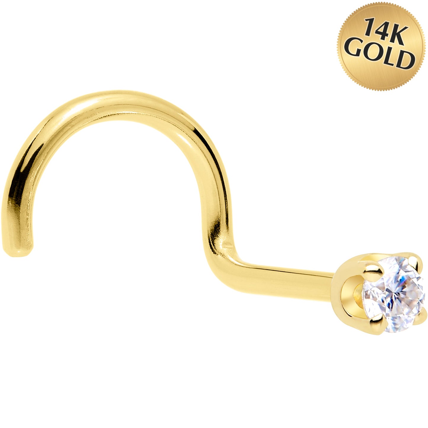 Solid 14K Yellow Gold 2mm Genuine Diamond Nose Ring