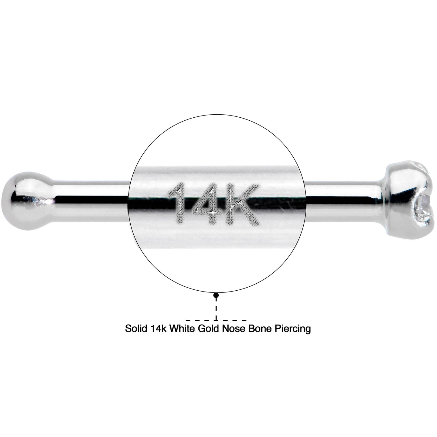 18G Solid 14k White Gold 1.5mm Genuine Diamond Nose Bone