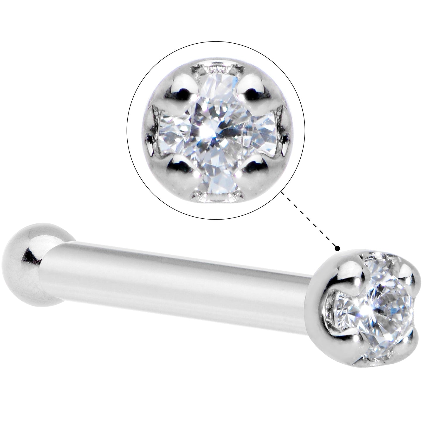 18G Solid 14k White Gold 1.5mm Genuine Diamond Nose Bone