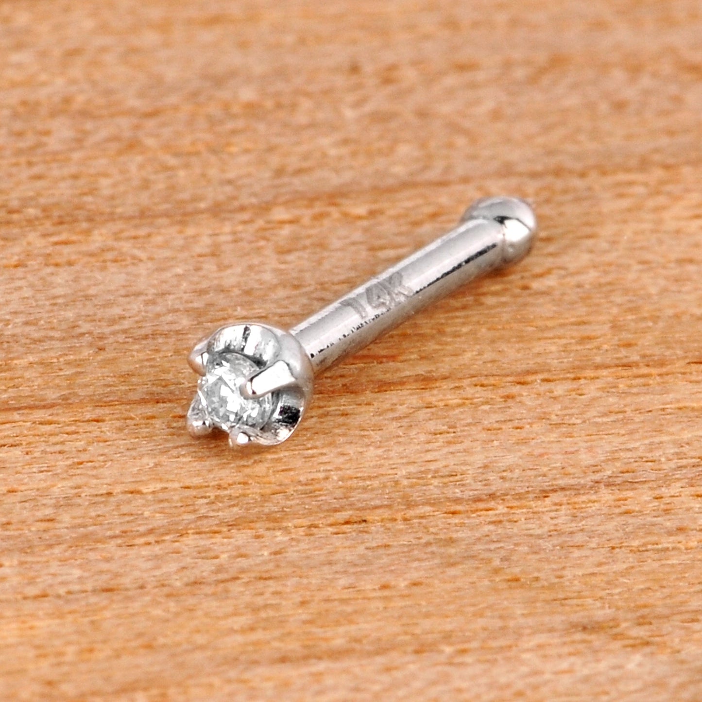 18G Solid 14k White Gold 1.5mm Genuine Diamond Nose Bone