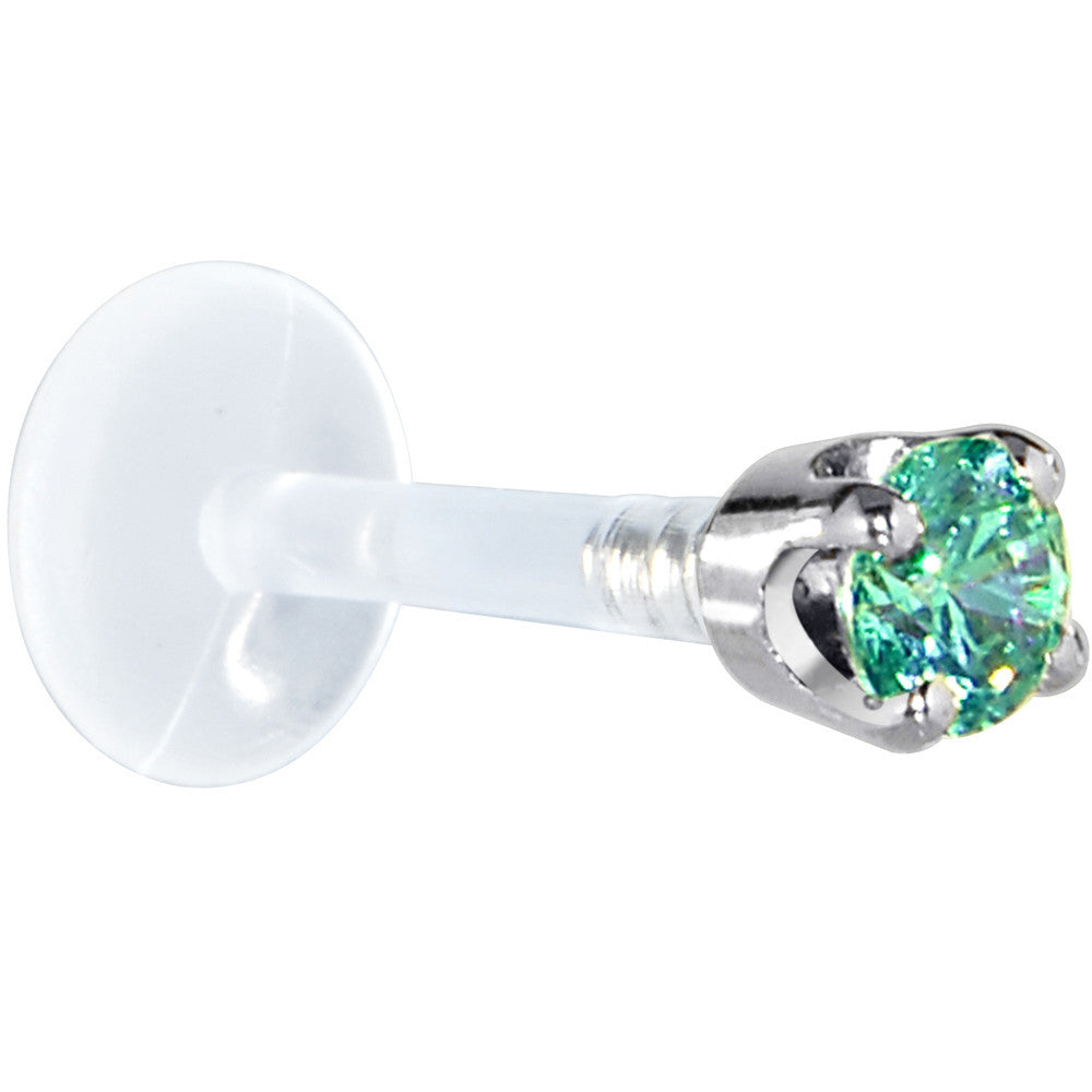 16G 5/16 Solid 14K White Gold 3mm Mint Green Cubic Zirconia Bioplast Tragus Earring Stud