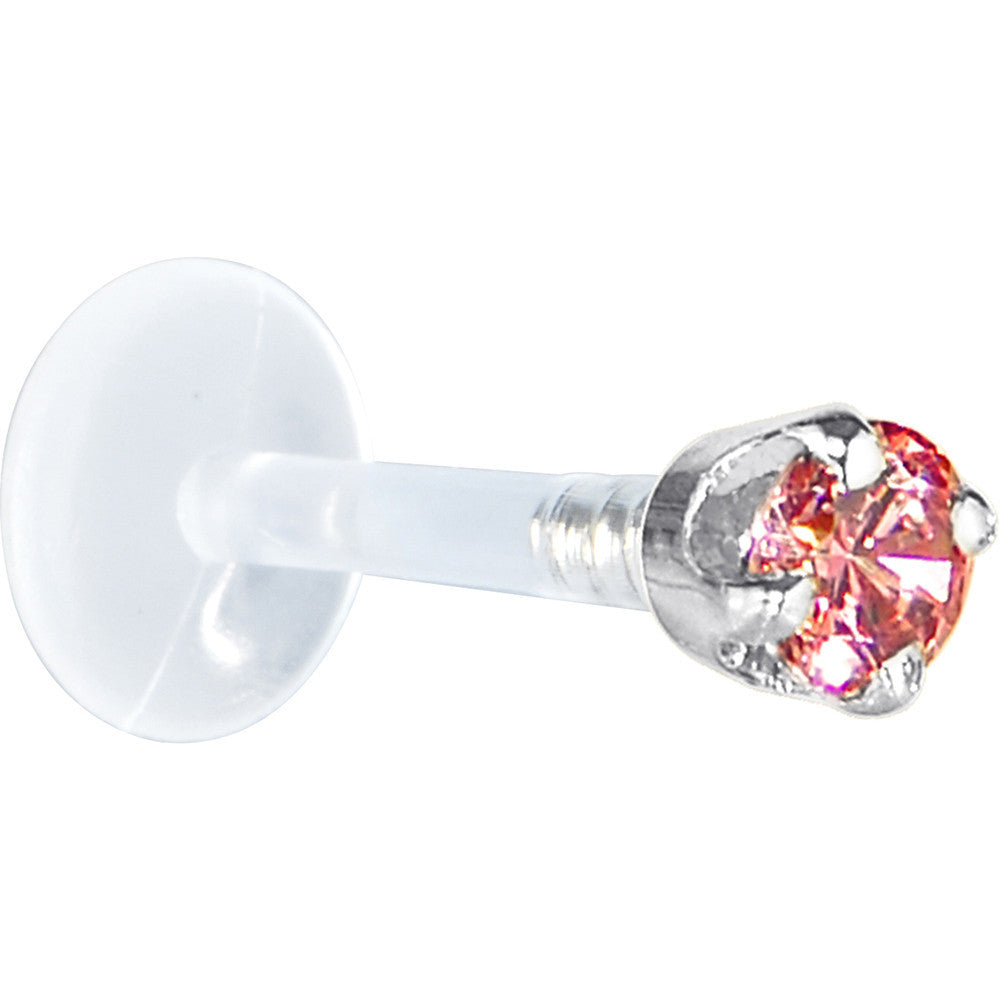 16G 5/16 Solid 14K White Gold 3mm Salmon Cubic Zirconia Bioplast Tragus Earring Stud