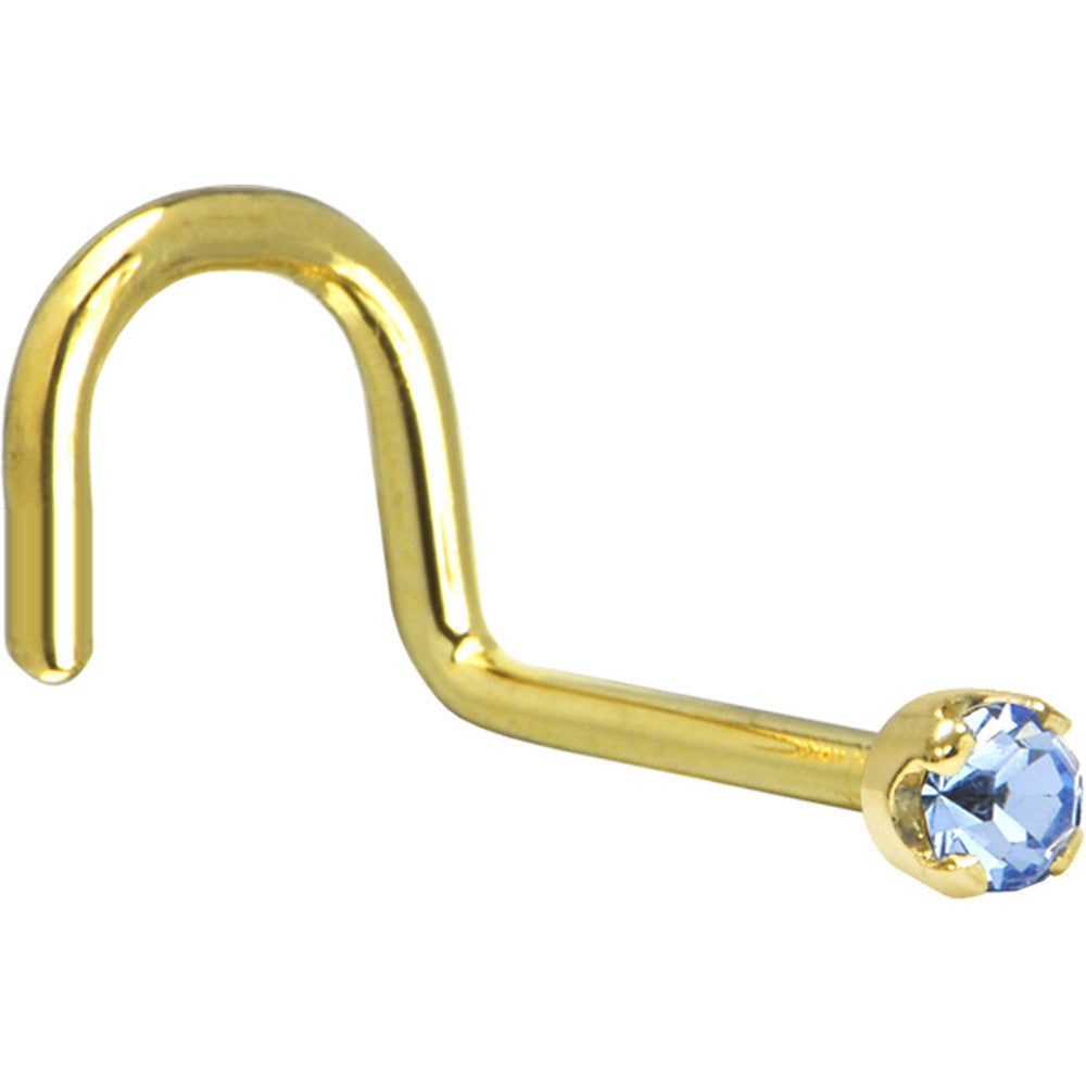 Solid 14K Yellow Gold 2mm Light Blue Cubic Zirconia Nose Ring