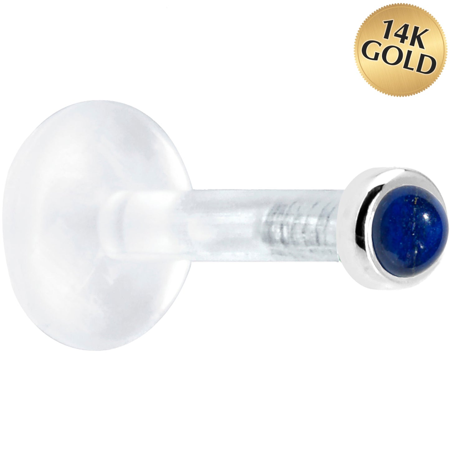 Solid 14K White Gold 2mm Genuine Blue Lapis Lazuli Bioplast Push in Labret