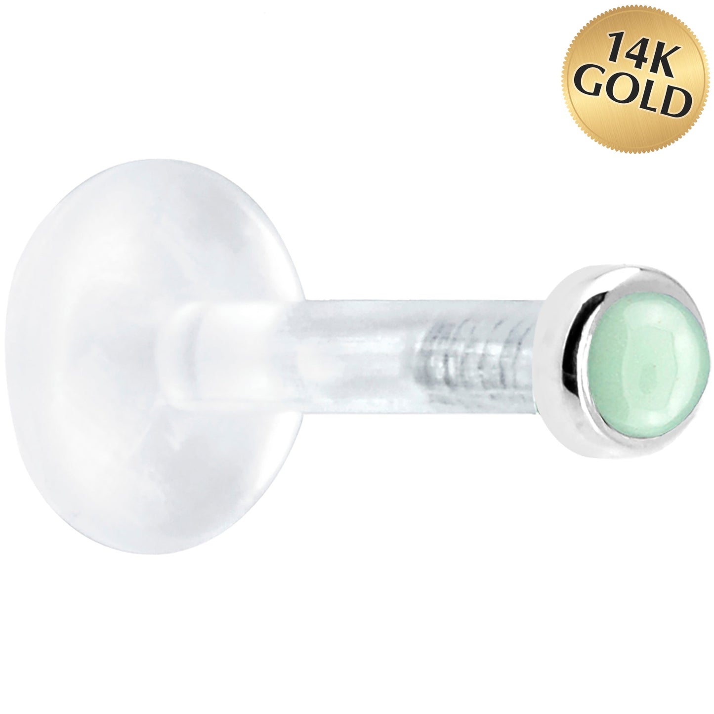 Solid 14K White Gold 2mm Genuine Aventurine Quartz Bioplast Push in Labret