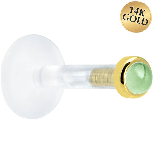 Solid 14K Yellow Gold 2mm Genuine Peridot Bioplast Push in Labret