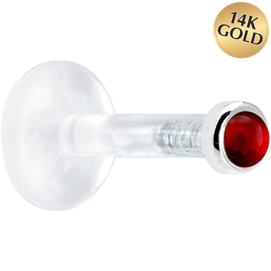 Solid 14K White Gold 2mm Genuine Ruby Bioplast Push in Labret