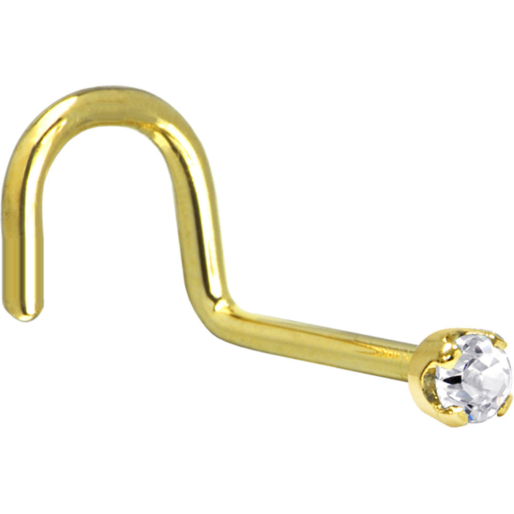 Solid 14K Yellow Gold 2mm Clear Cubic Zirconia Nose Ring