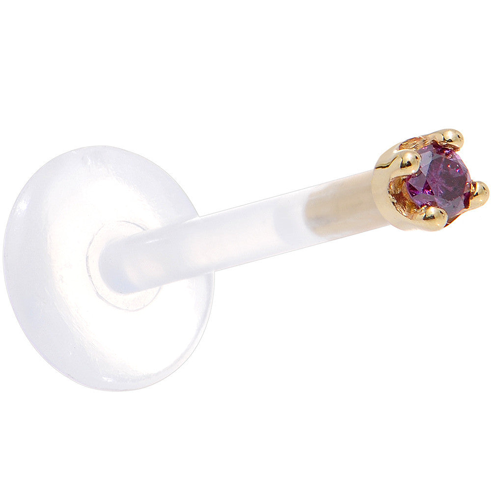 Solid 14K Yellow Gold 1.5mm Genuine Purple Diamond Bioplast Push in Labret