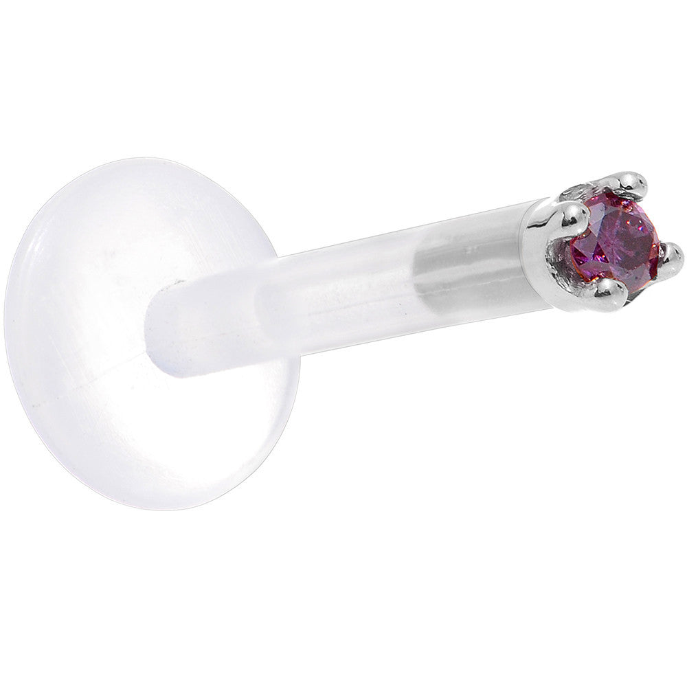 Solid 14K White Gold 1.5mm Genuine Purple Diamond Bioplast Push in Labret