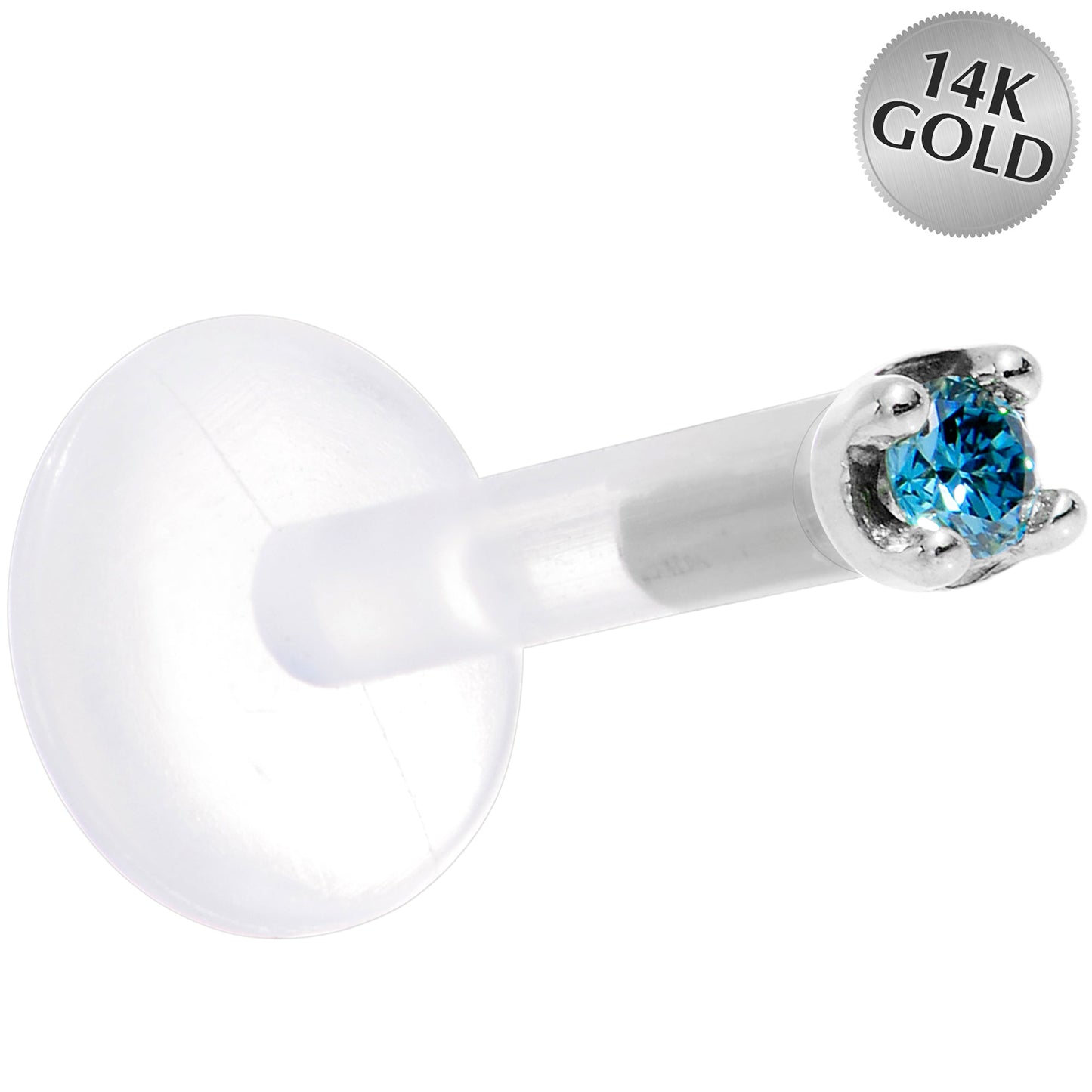 Solid 14K White Gold 1.5mm Genuine Blue Diamond Bioplast Push in Labret