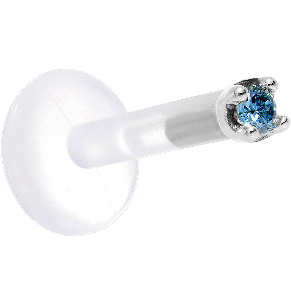 Solid 14K White Gold 1.5mm Genuine Blue Diamond Bioplast Push in Labret