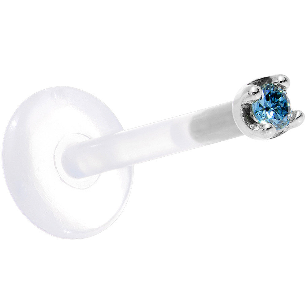 Solid 14K White Gold 1.5mm Genuine Blue Diamond Bioplast Push in Labret