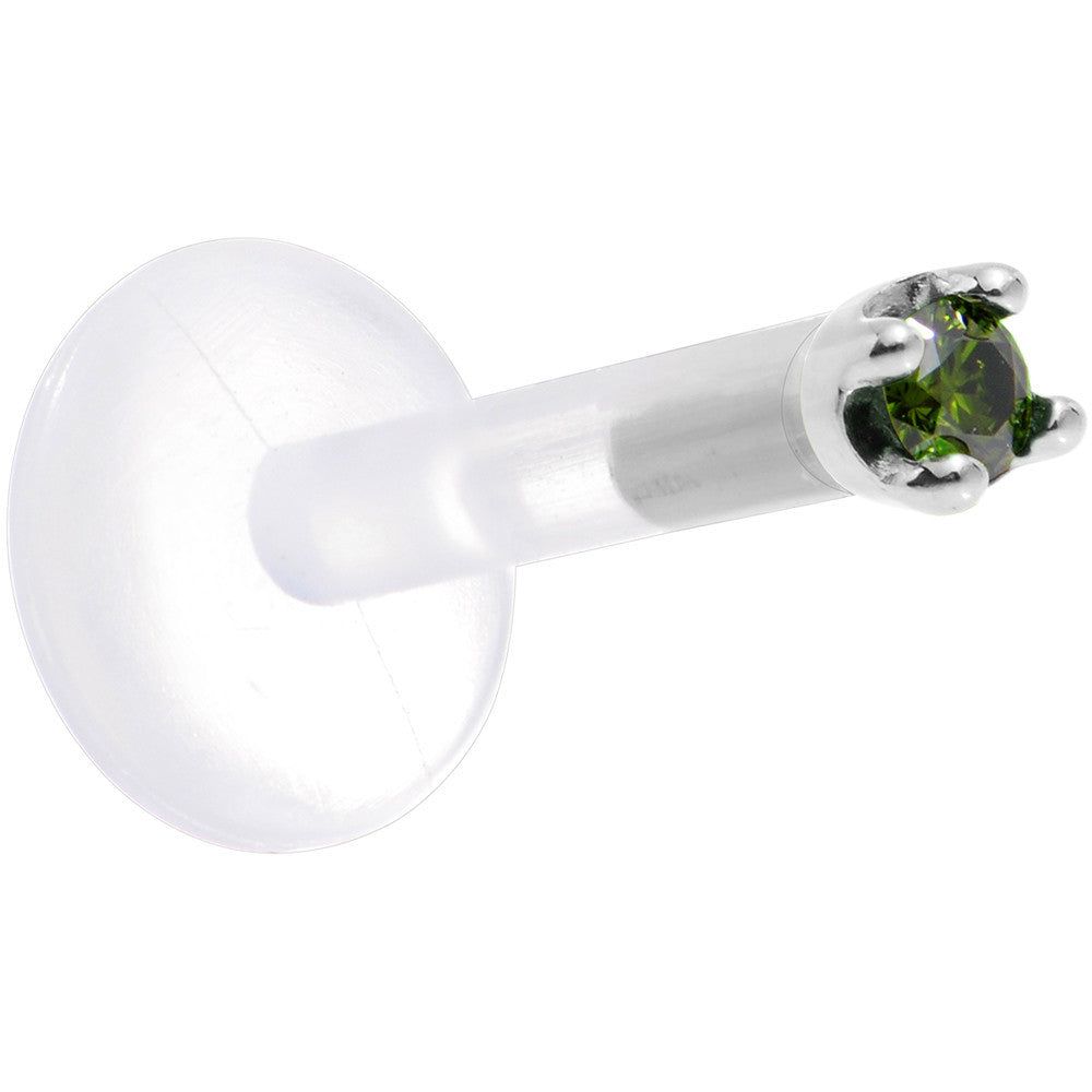 Solid 14K White Gold 1.5mm Genuine Green Diamond Bioplast Push in Labret