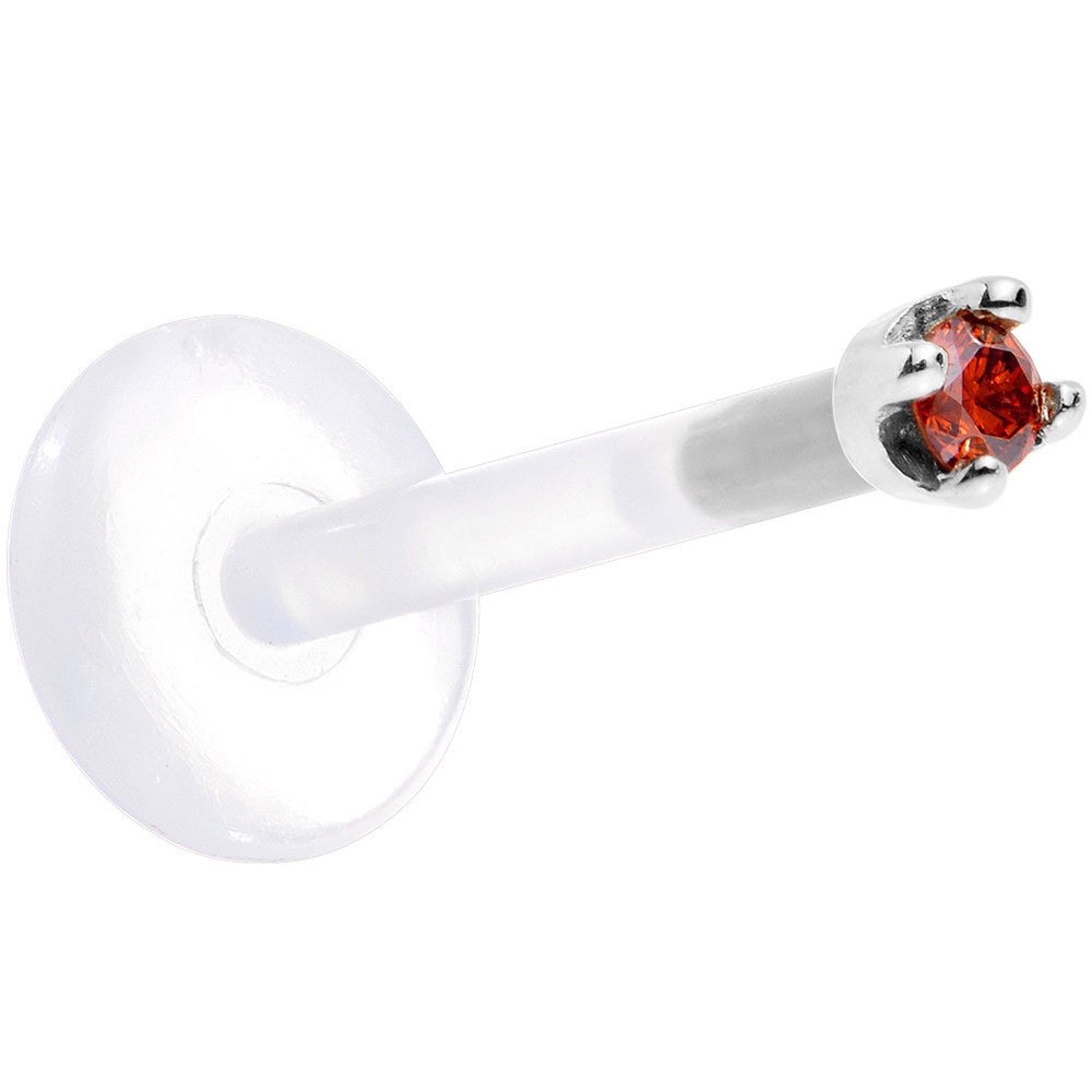 Solid 14K White Gold 1.5mm Genuine Red Diamond Bioplast Push in Labret
