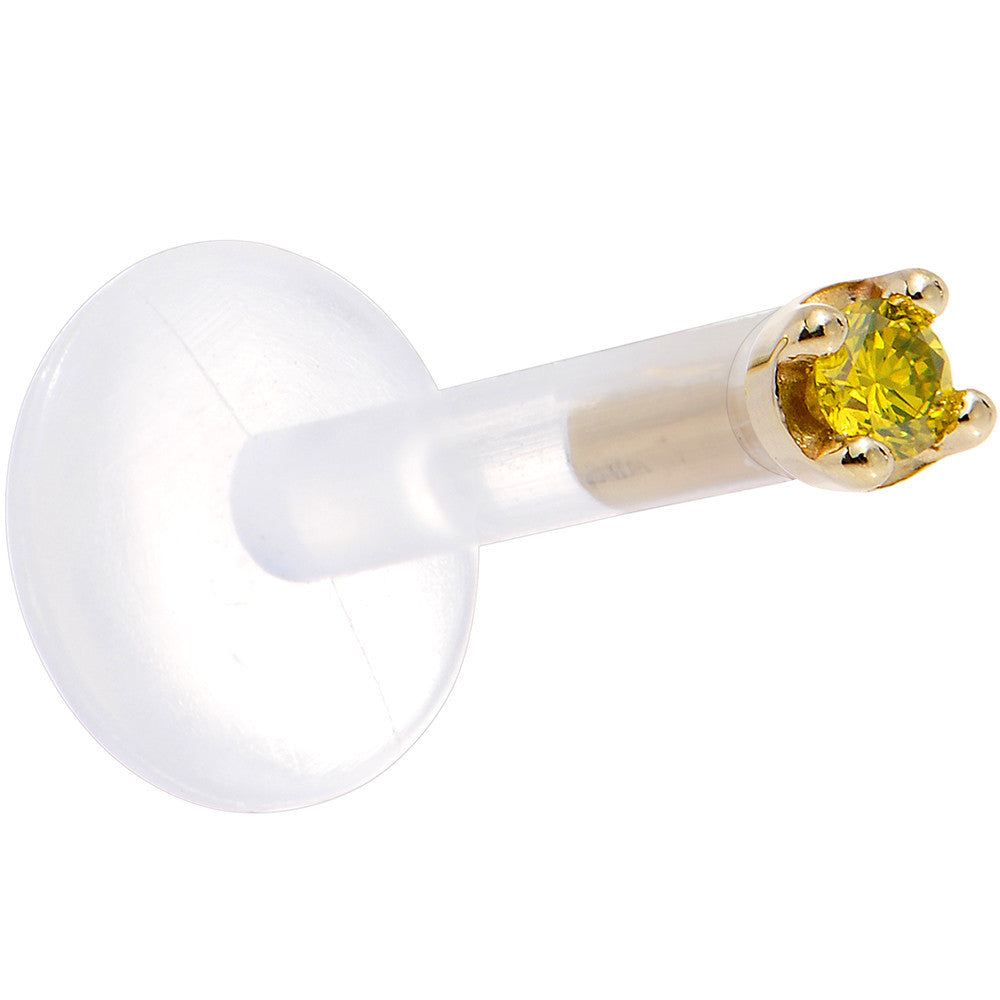 Solid 14K Yellow Gold 1.5mm Genuine Yellow Diamond Bioplast Push in Labret
