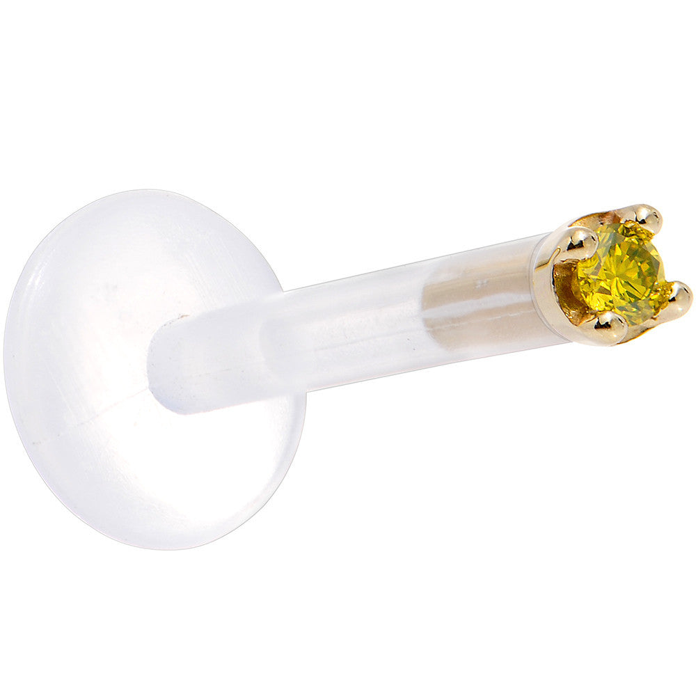 Solid 14K Yellow Gold 1.5mm Genuine Yellow Diamond Bioplast Push in Labret