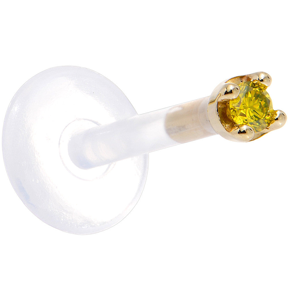 Solid 14K Yellow Gold 1.5mm Genuine Yellow Diamond Bioplast Push in Labret