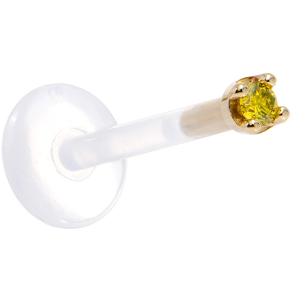 Solid 14K Yellow Gold 1.5mm Genuine Yellow Diamond Bioplast Push in Labret