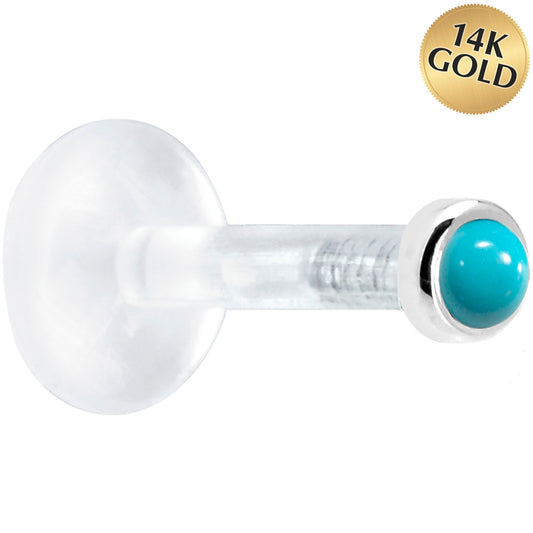 Solid 14K White Gold 2mm Genuine Turquoise Bioplast Push in Monroe