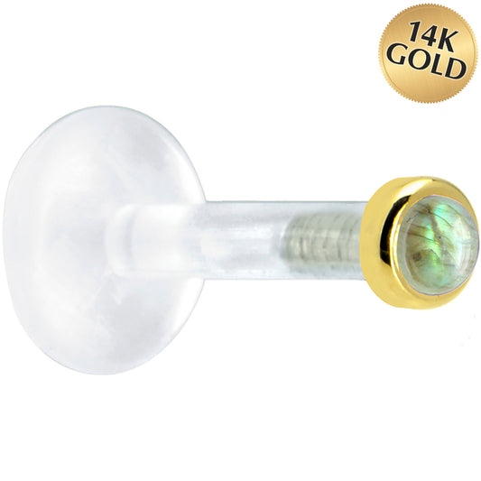 Solid 14K Yellow Gold 2mm Genuine Labradorite Bioplast Push in Monroe