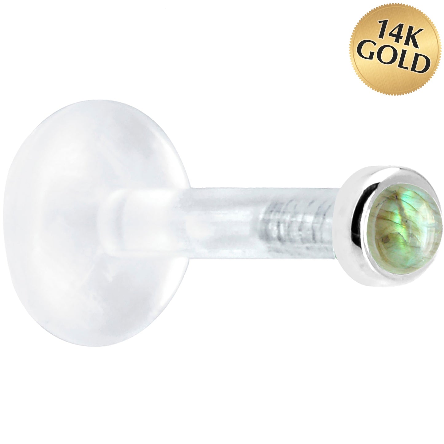 Solid 14K White Gold 2mm Genuine Labradorite Bioplast Push in Monroe