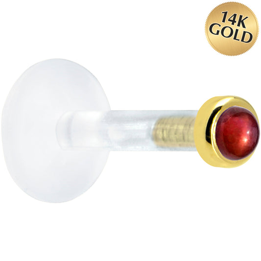 Solid 14K Yellow Gold 2mm Genuine Red Garnet Bioplast Push in Monroe