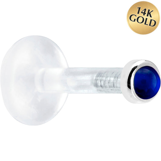 Solid 14K White Gold 2mm Genuine Blue Sapphire Bioplast Push in Monroe