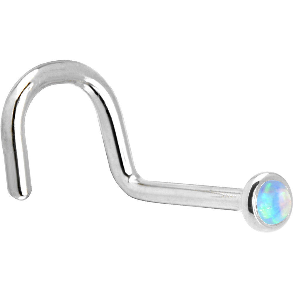 Solid 14K White Gold 2mm Light Blue Synthetic Opal Nose Ring