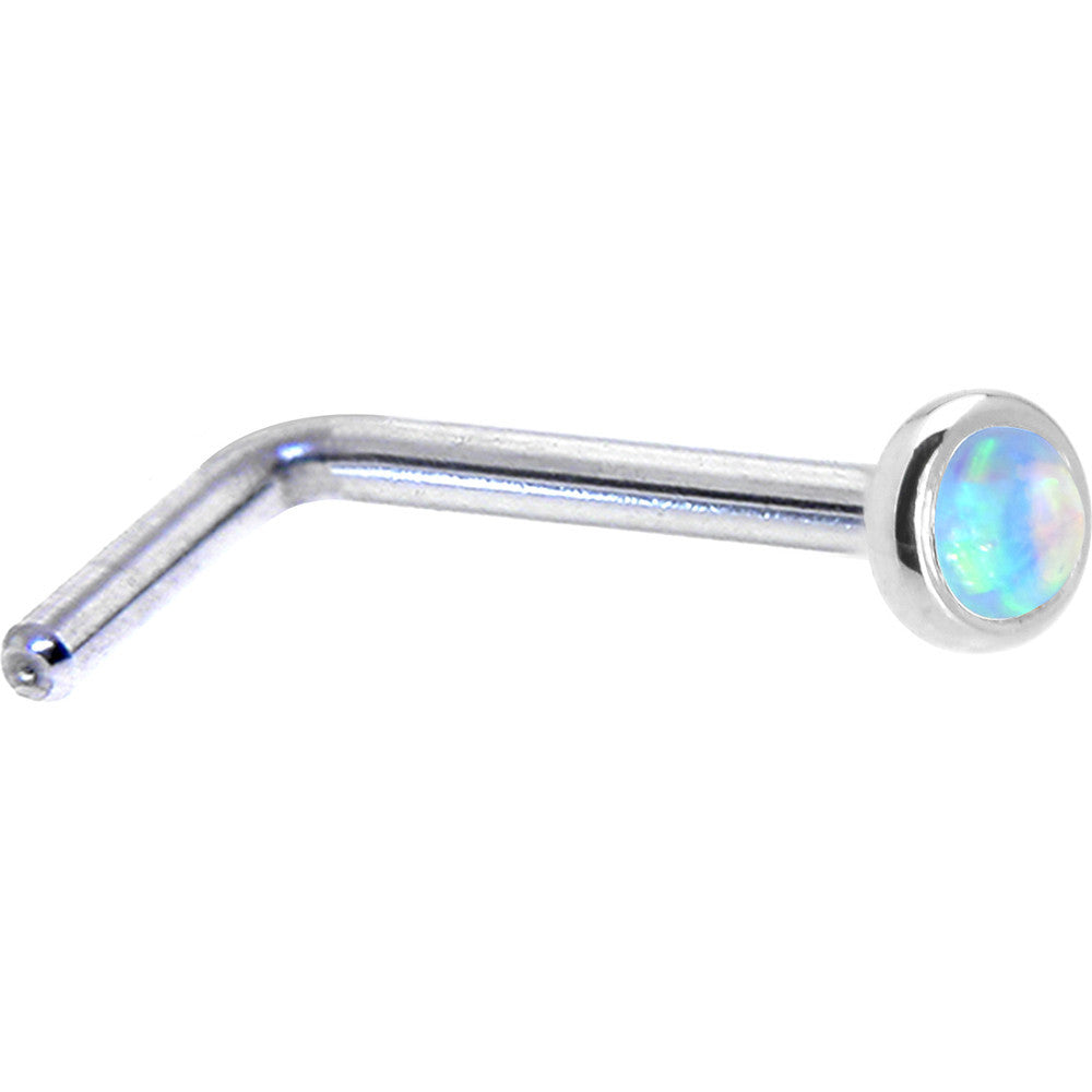 Solid 14K White Gold 2mm Light Blue Synthetic Opal Nose Ring