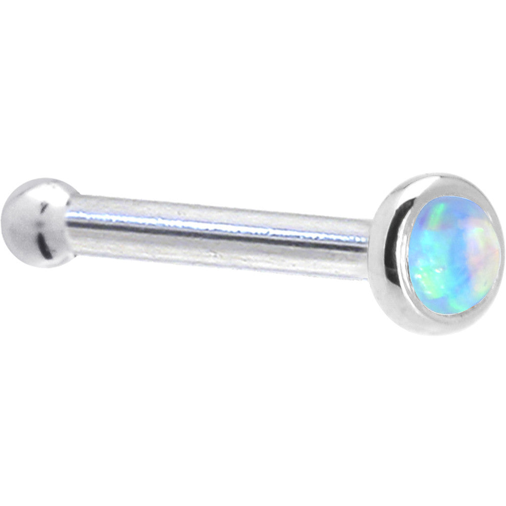 Solid 14K White Gold 2mm Light Blue Synthetic Opal Nose Ring