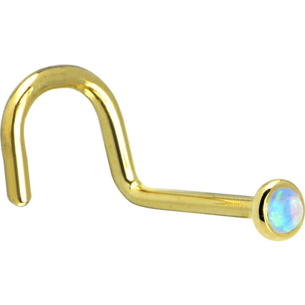 Solid 14K Yellow Gold 2mm Light Blue Synthetic Opal Nose Ring