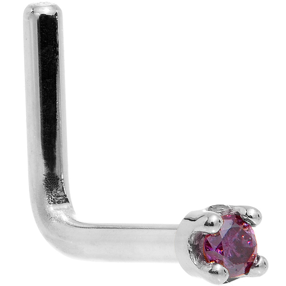 Solid 14K White Gold 1.5mm Genuine Purple Diamond Nose Ring