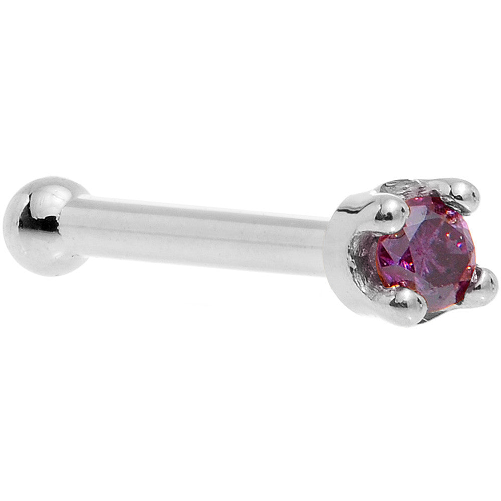 Solid 14K White Gold 1.5mm Genuine Purple Diamond Nose Ring