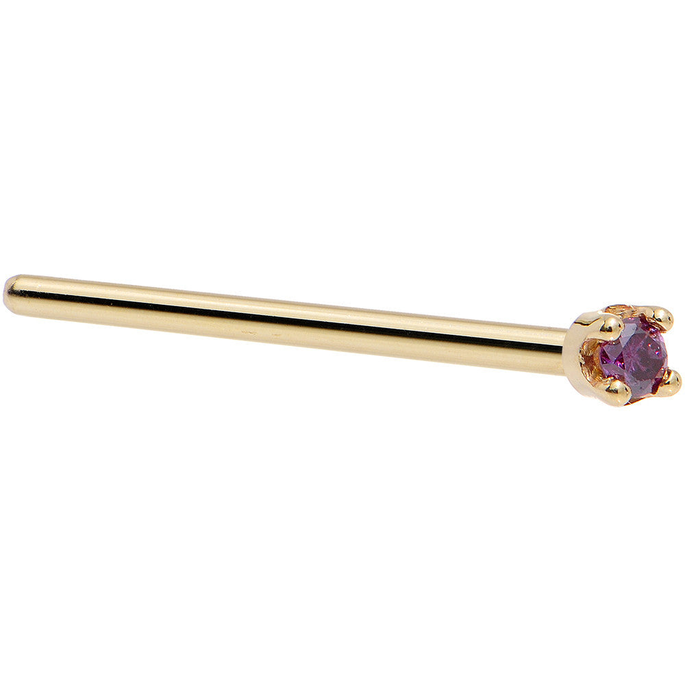 Solid 14K Yellow Gold 1.5mm Genuine Purple Diamond Nose Ring