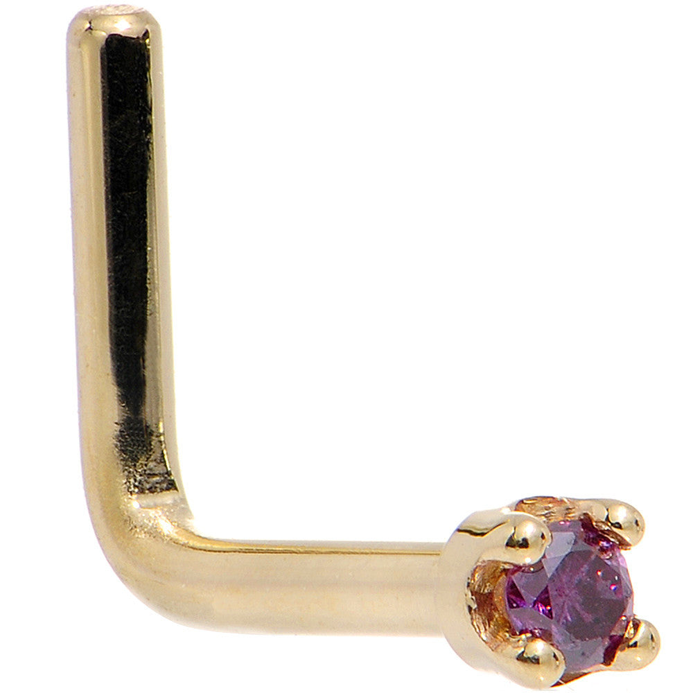 Solid 14K Yellow Gold 1.5mm Genuine Purple Diamond Nose Ring