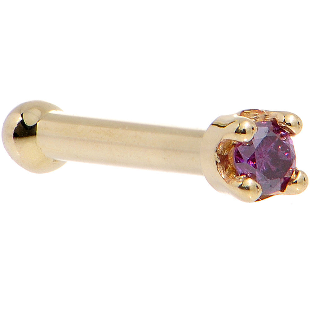 Solid 14K Yellow Gold 1.5mm Genuine Purple Diamond Nose Ring