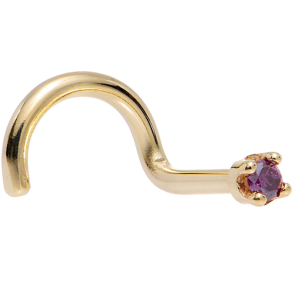 Solid 14K Yellow Gold 1.5mm Genuine Purple Diamond Nose Ring
