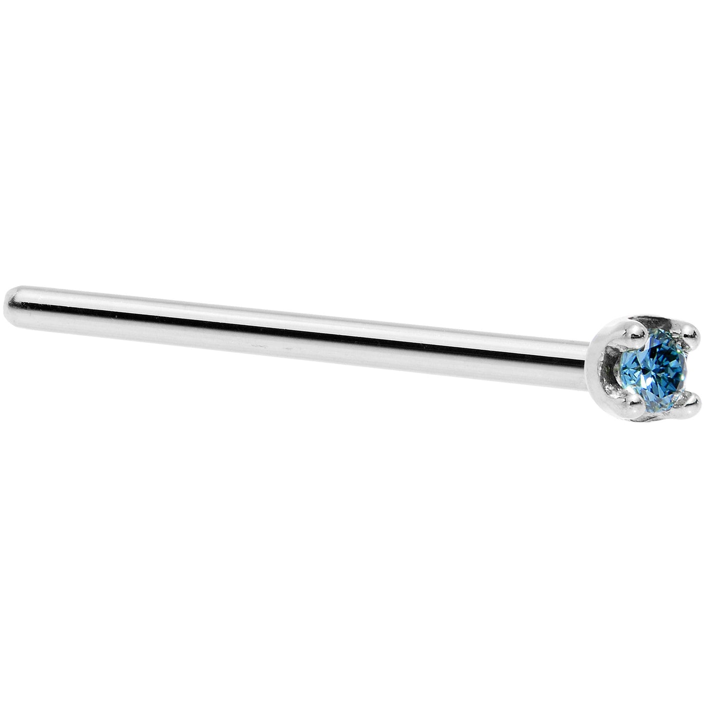 Solid 14K White Gold 1.5mm Genuine Blue Diamond Nose Ring