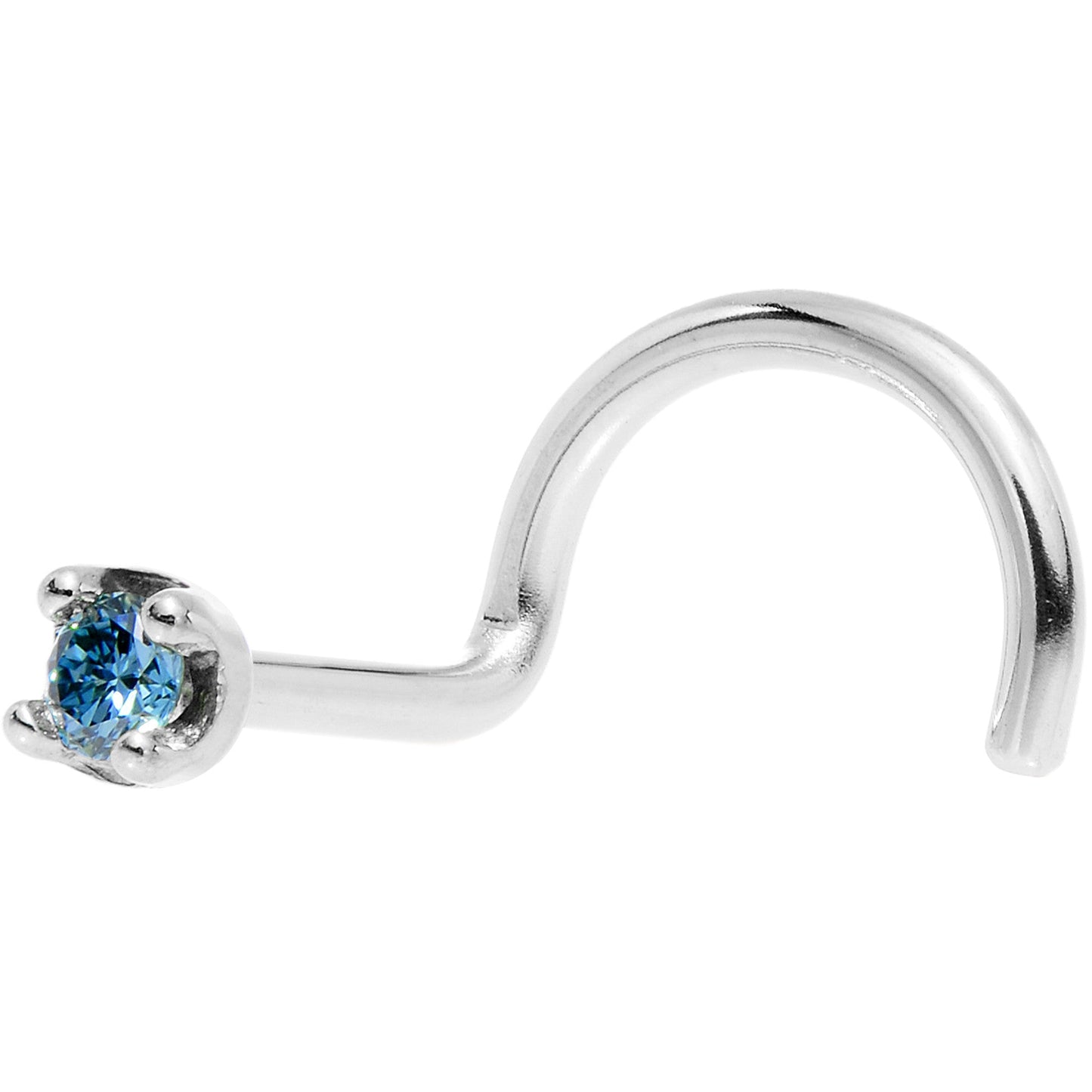 Solid 14K White Gold 1.5mm Genuine Blue Diamond Nose Ring