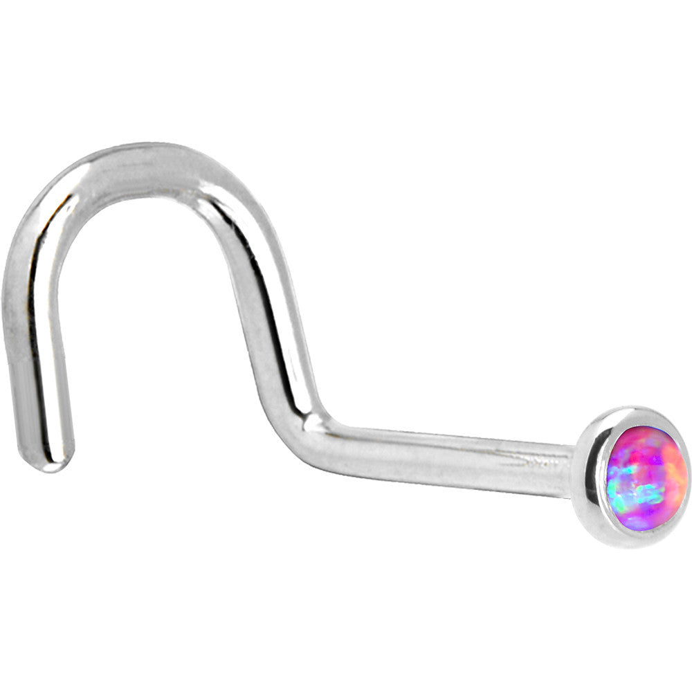 Solid 14K White Gold 2mm Fuchsia Synthetic Opal Nose Ring