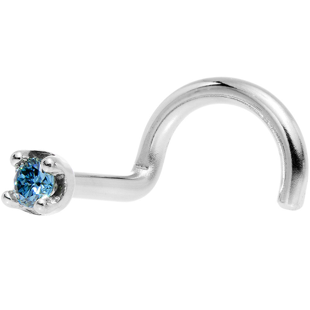 Solid 14K White Gold 1.5mm Genuine Blue Diamond Nose Ring