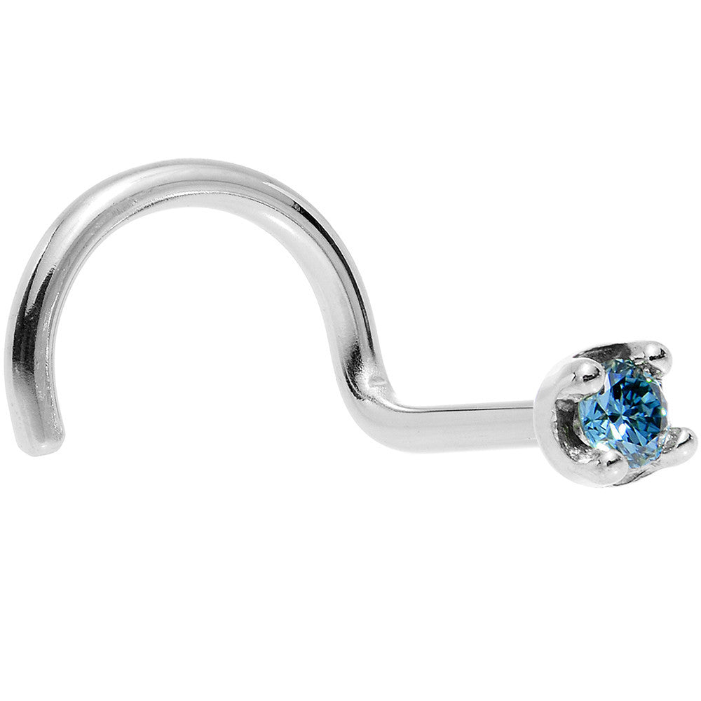 Solid 14K White Gold 1.5mm Genuine Blue Diamond Nose Ring