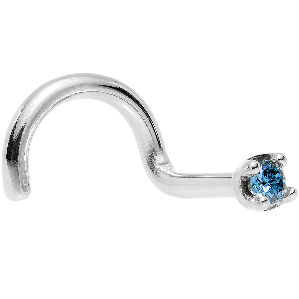 Solid 14K White Gold 1.5mm Genuine Blue Diamond Nose Ring