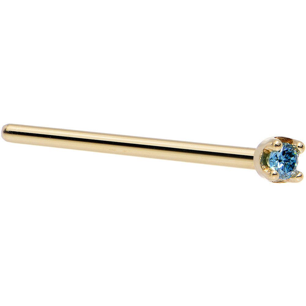 Solid 14K Yellow Gold 1.5mm Genuine Blue Diamond Nose Ring