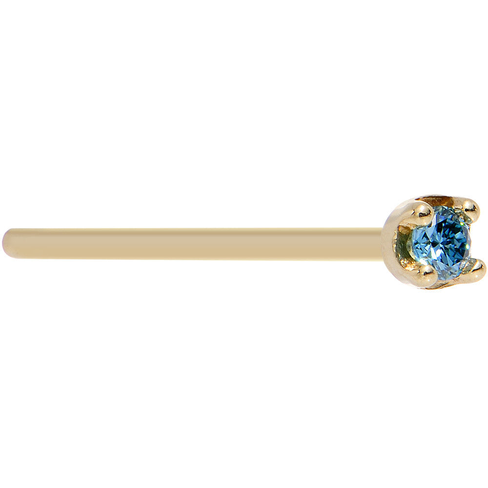 Solid 14K Yellow Gold 1.5mm Genuine Blue Diamond Nose Ring
