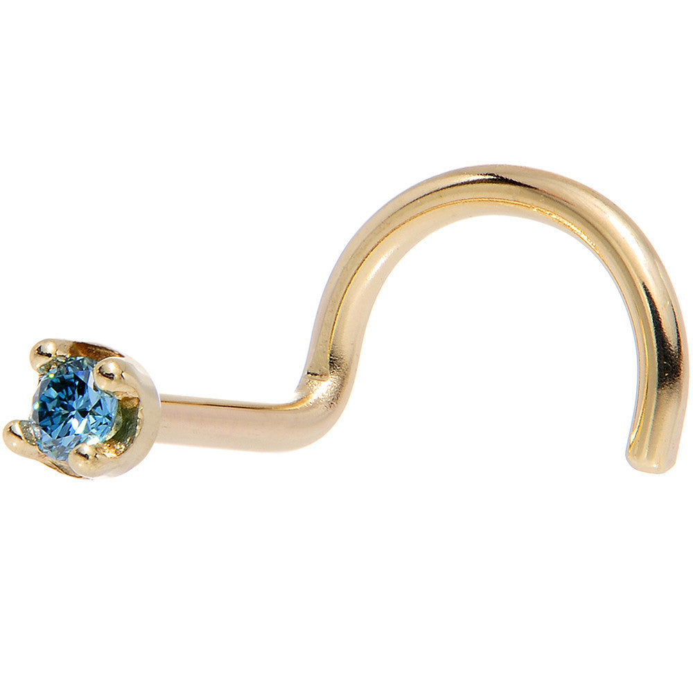 Solid 14K Yellow Gold 1.5mm Genuine Blue Diamond Nose Ring
