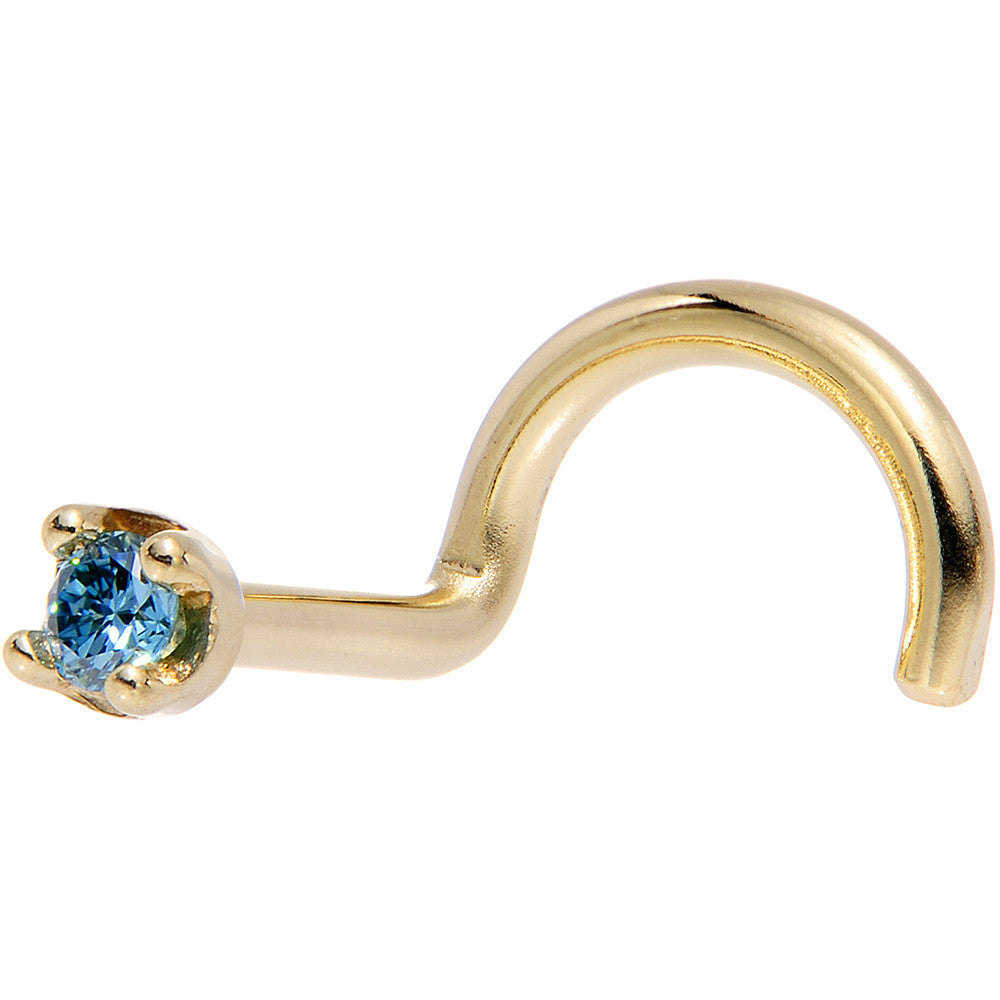 Solid 14K Yellow Gold 1.5mm Genuine Blue Diamond Nose Ring