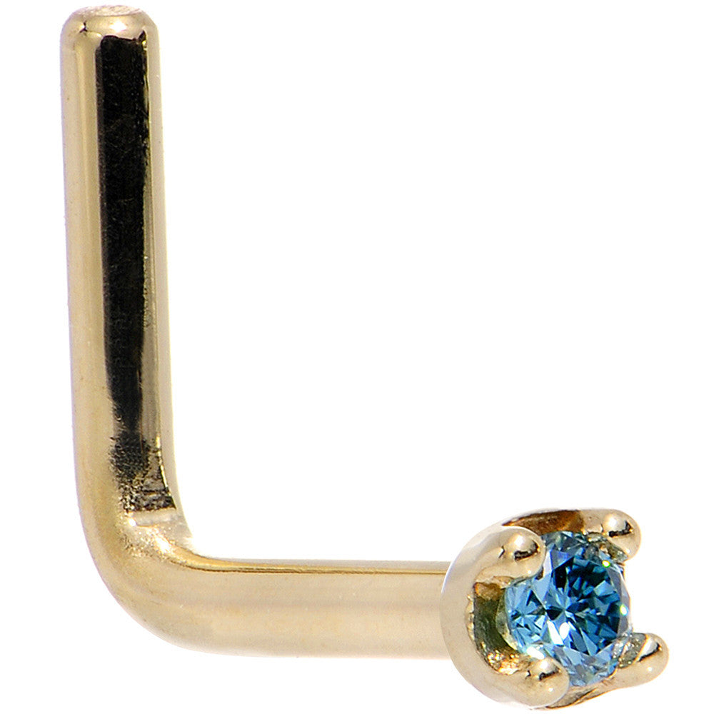 Solid 14K Yellow Gold 1.5mm Genuine Blue Diamond Nose Ring