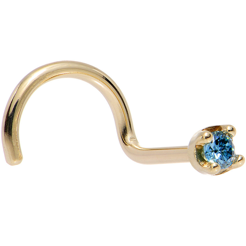 Solid 14K Yellow Gold 1.5mm Genuine Blue Diamond Nose Ring